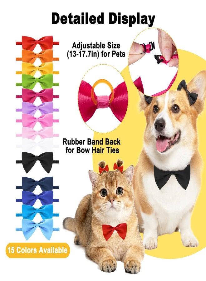 Fengek Adjustable Pet Bows Set - 15 Dog & Cat Neckties Bow Ties Collars with 30 Dog Mini Hair Bows with Rubber Bands, 15 Colors - Image 3